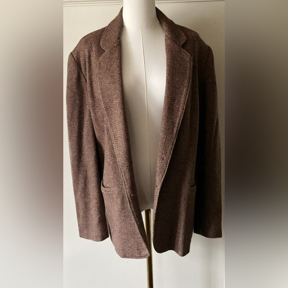 Vintage Brown Tan‎ Neutral Herringbone Wool Blazer Classic Equestrian Old Money - Picture 10 of 16